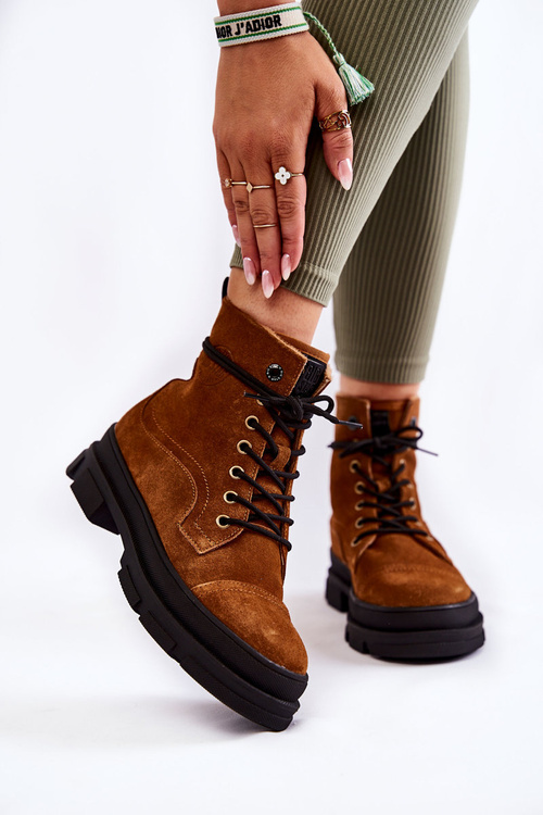 Zamszowe Ocieplane Botki Trapery Big Star KK274524 Brązowe