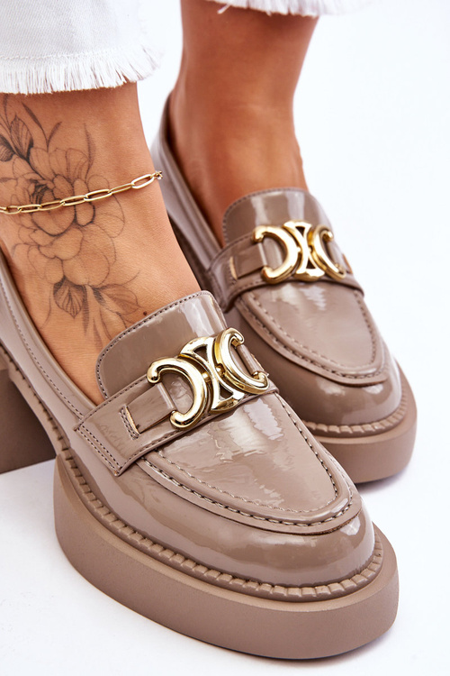 Modne Półbuty Czółenka Na Masywnym Obcasie Beżowe Imani