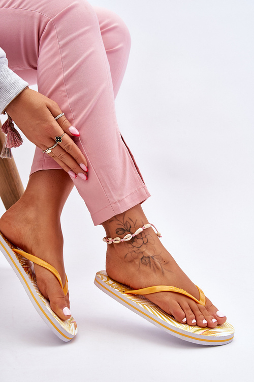 Damskie Modne Klapki Japonki Big Star LL274819 Żółte