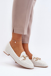 Mokasyny Damskie Na Płaskim Obcasie Z Ozdobą Białe Iluvana