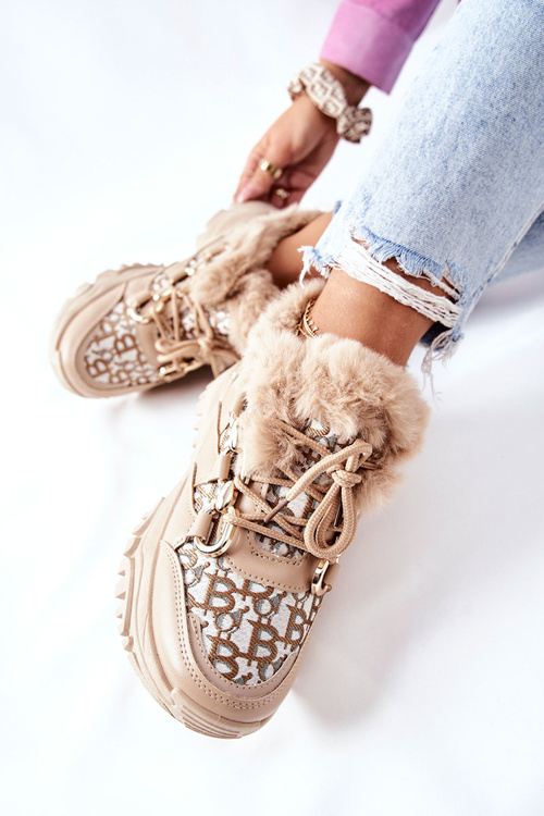 Damskie Ocieplane Sportowe Buty Khaki Heart Beats