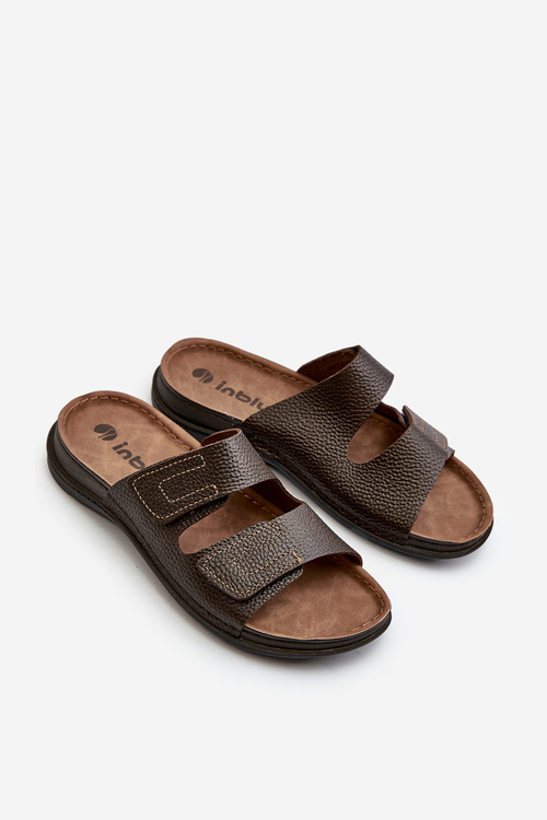 Wygodne Klapki Męskie Z Paskami Na Rzepy Inblu GV00002I Ciemnobrązowe