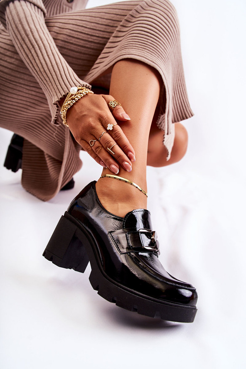 Eleganckie Półbuty Na Słupku Ze Srebrną Ozdobą Czarne Lemar Harmell