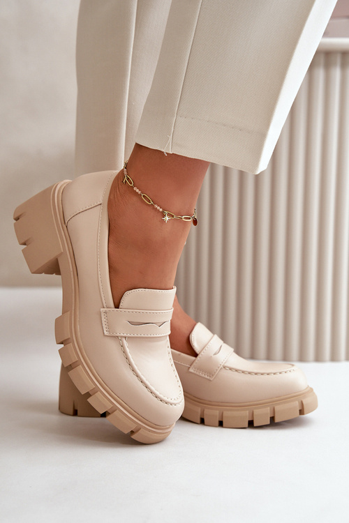 Damskie Półbuty Na Niskim Obcasie Z Eko Skóry Beżowe Menloa