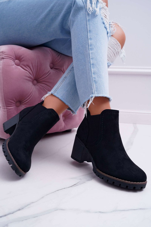 Botki Damskie na Słupku Zamszowe Czarne Shanto