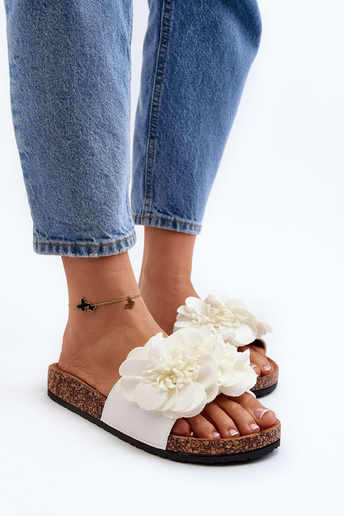 Damskie Klapki Z Kwiatami Białe Lulania