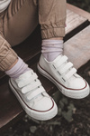 Dziecięce Skórzane Tenisówki Trampki Na Rzepy Białe Foster
