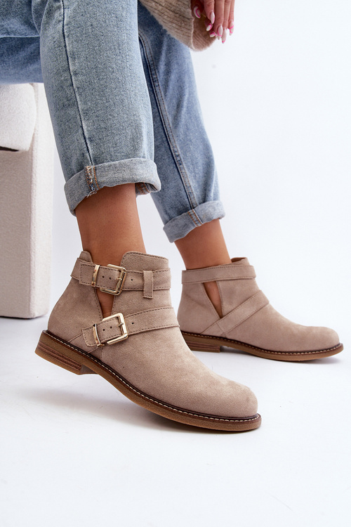 Damskie Botki Na Płaskim Obcasie Z Paskami Jasnobeżowe Melviana