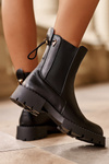 Skórzane Klasyczne Sztyblety Botki Damskie Czarne Harleia