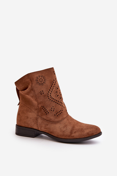 Ażurowe Damskie Niskie Botki Zapinane Na Zamek Brązowe Irinette