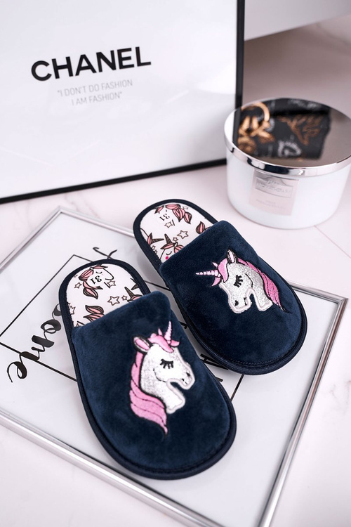 Dziecięce Klapki Papcie Z Jednorożcem Granatowe Unicorn