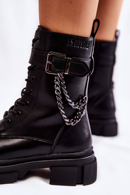 Skórzane Ocieplane Botki Glany Big Star KK274486 Czarne