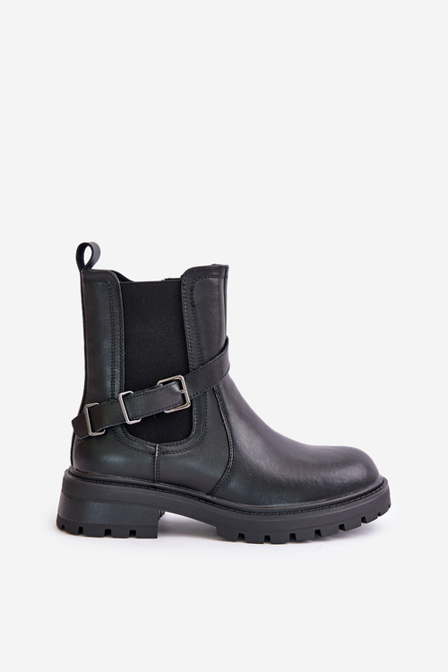 Skórzane Ocieplane Botki Sztyblety Z Paskiem Sergio Leone TR719-S Czarne