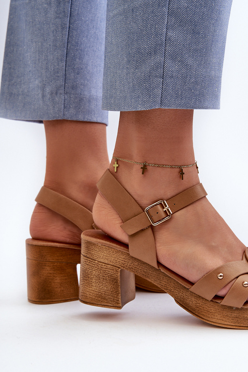 Sandały Damskie Na Obcasie Z Eko Skóry Brązowe Assames