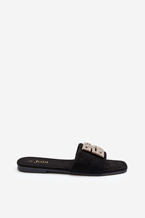 Klapki Damskie Na Płaskim Obcasie Z Ozdobą Czarne Inaile