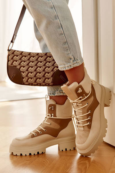 Ocieplane Botki Trapery Beżowo-Brązowe Settimo