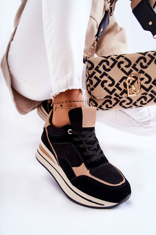 Damskie Zamszowe Buty Sportowe Czarno-Beżowe Elisse