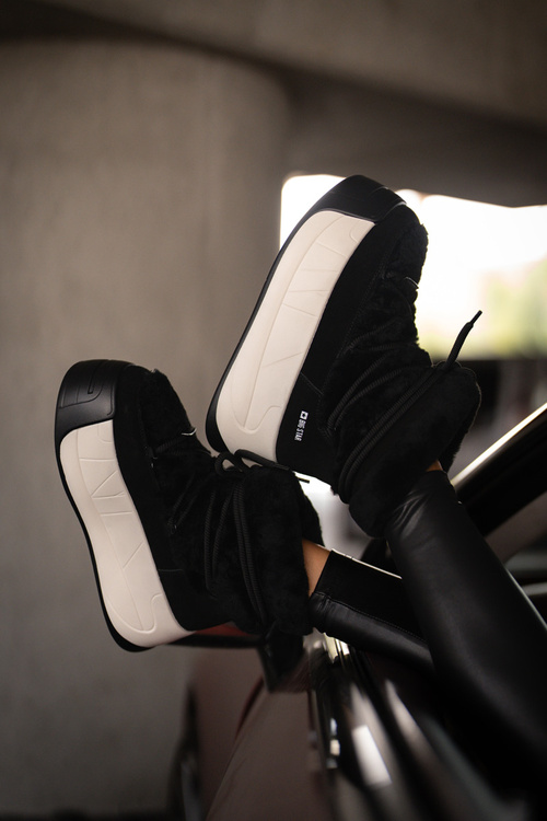 Skórzane Śniegowce Damskie Na Grubej Podeszwie Z Futerkiem Big Star OO274A206 Czarne