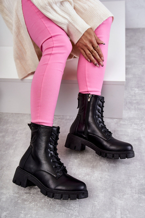 Skórzane Botki Na Suwak Czarne Tonje