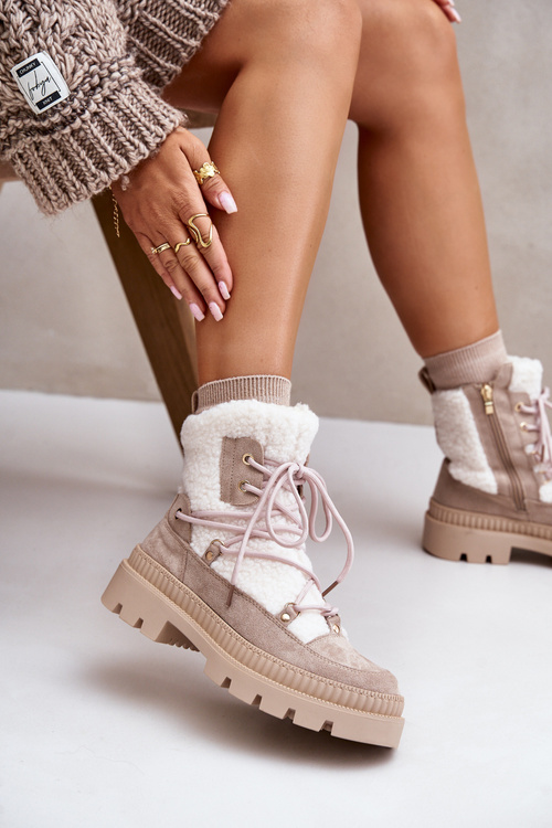 Botki Z Futerkiem Typu Baranek Beżowe Merilana