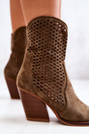 Botki Kowbojki Ażurowe Na Słupku Khaki Caroline