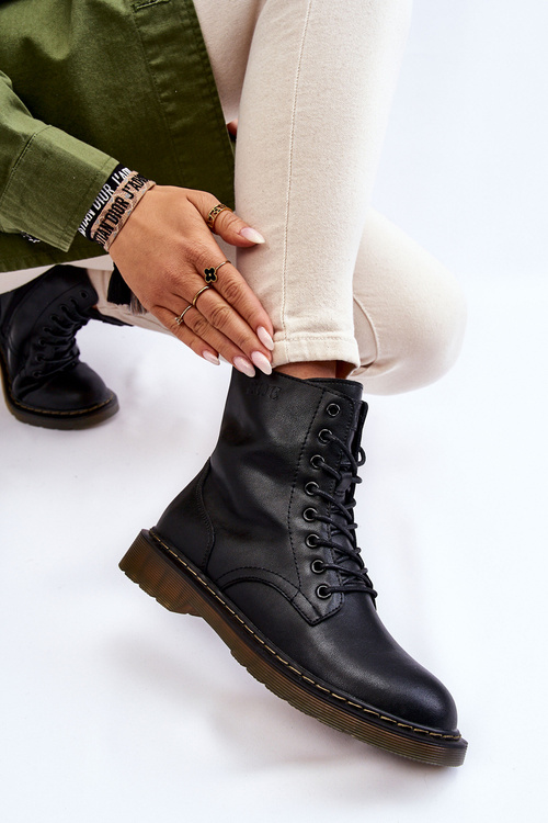 Damskie Skórzane Botki Ocieplane Na Suwak GOE II2N4060 Czarne