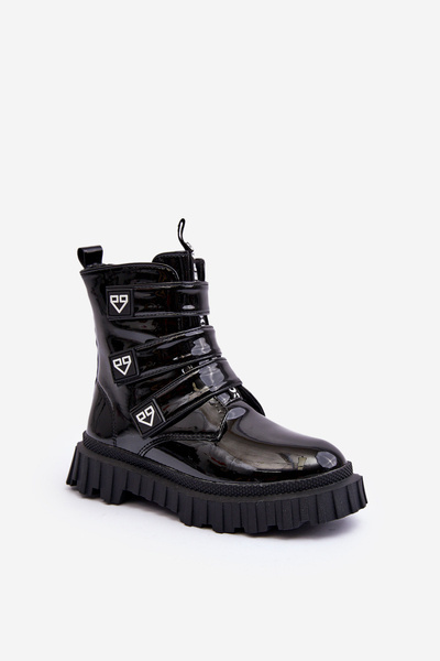 Lakierowane Ocieplane Botki Dziewczęce Czarne Rilina