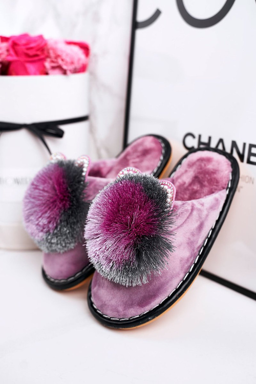 Dziecięce Klapki Papcie Z Pomponem Fioletowe Cinderella
