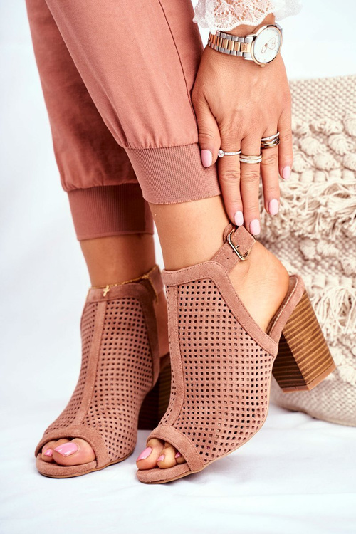 Botki Damskie Ażurowe Peep Toe Różowe Paradise