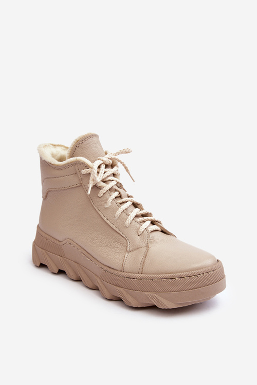 Ocieplane Skórzane Botki Damskie Na Platformie Beżowe Lemar Jevette