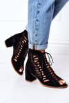 Zamszowe Ażurowe Botki Maciejka 04040-01 Czarne