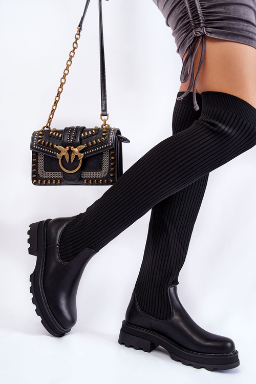 Damskie Skarpetkowe Kozaki Za Kolano Czarne Glorie