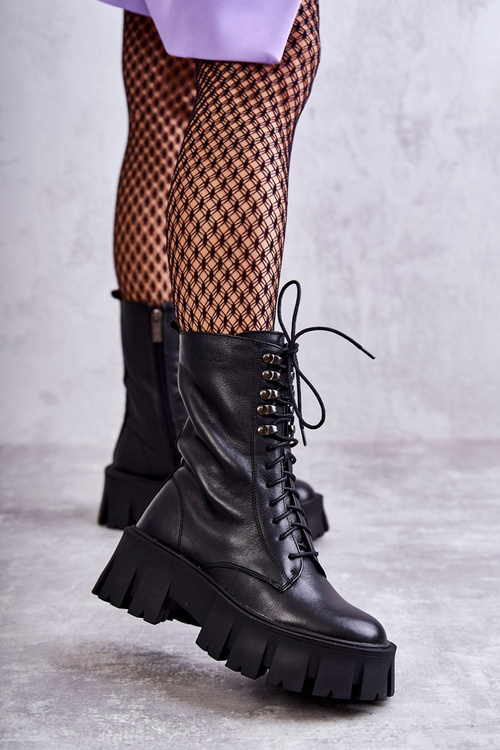 Skórzane Ocieplane Botki GOE KK2N4013 Czarne