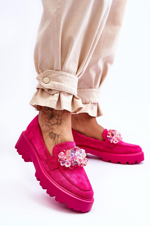 Damskie Mokasyny Na Platformie Z Ozdobami Fuksja Brenda