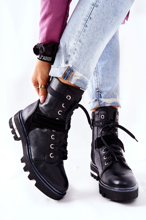 Skórzane Botki Workery Maciejka Czarne 05219-01