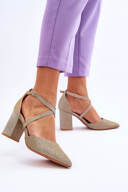 Modne Błyszczące Czółenka Na Słupku Złote Galaxy