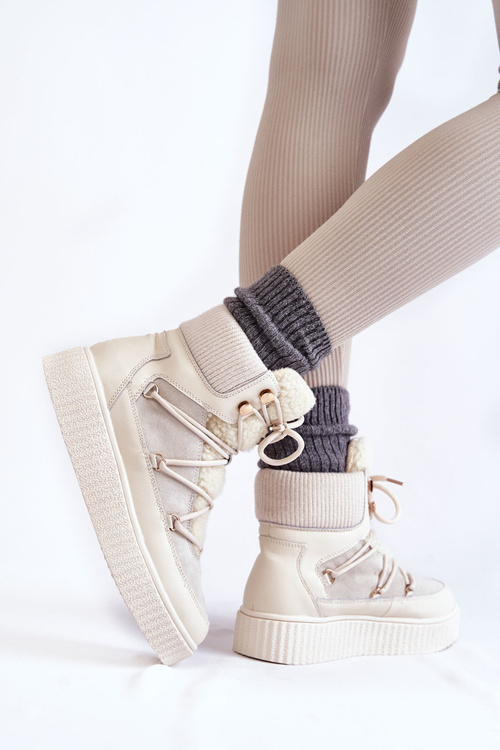 Damskie Botki Śniegowce La.Fi 280072W-QN Jasnobeżowe