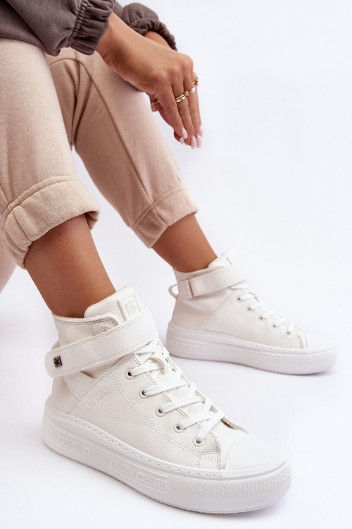 Trampki Damskie Ocieplane Na Platformie Big Star Białe MM274006