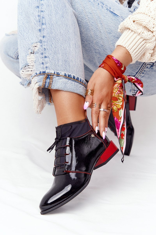 Skórzane Botki Trzewiki Maciejka 04744-16 Czarno-Czerwone