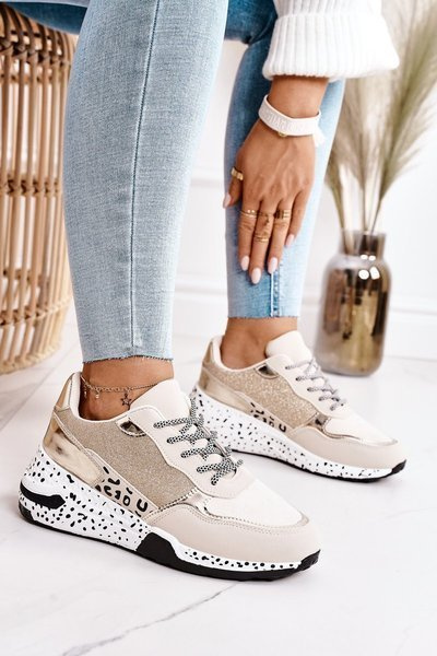 Damskie Sneakersy Na Koturnie Złote Avery