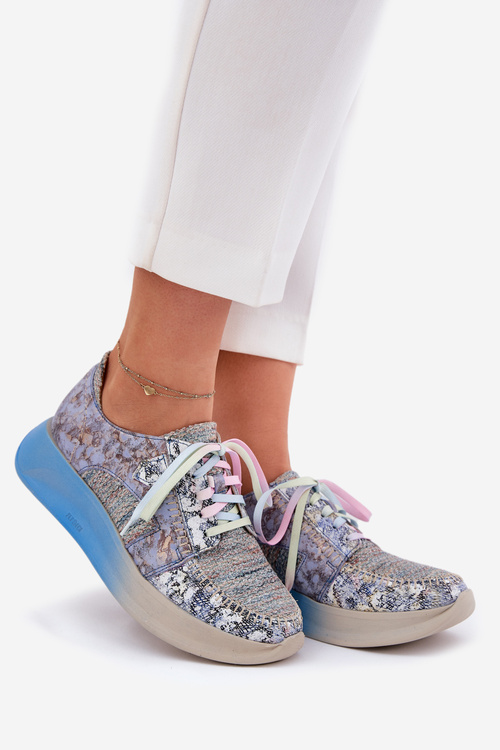 Skórzane Półbuty Sneakersy Damskie Na Platformie Maciejka 06776A-06 Niebieskie