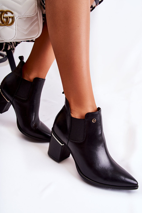 Skórzane Botki Na Obcasie Laura Messi 2506 Czarne