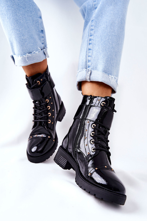 Ocieplane Lakierowane Botki Czarne Colira