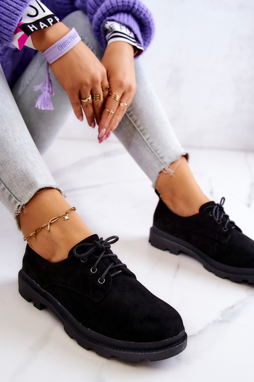 Damskie Zamszowe Klasyczne Półbuty Oxfordy Czarne Colton