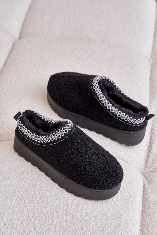 Śniegowce Damskie Na Platformie Z Haftem Czarne Tirissa