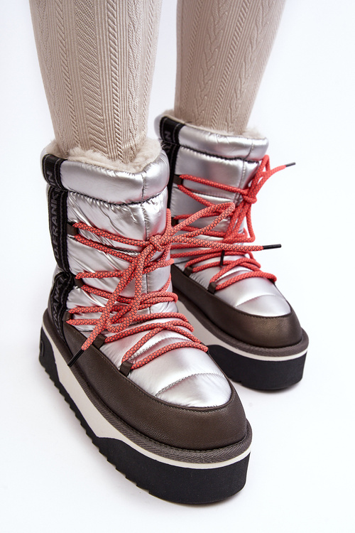 Śniegowce Damskie Na Grubej Podeszwie Wegańskie D.Franklin DFSH371006 Srebrne