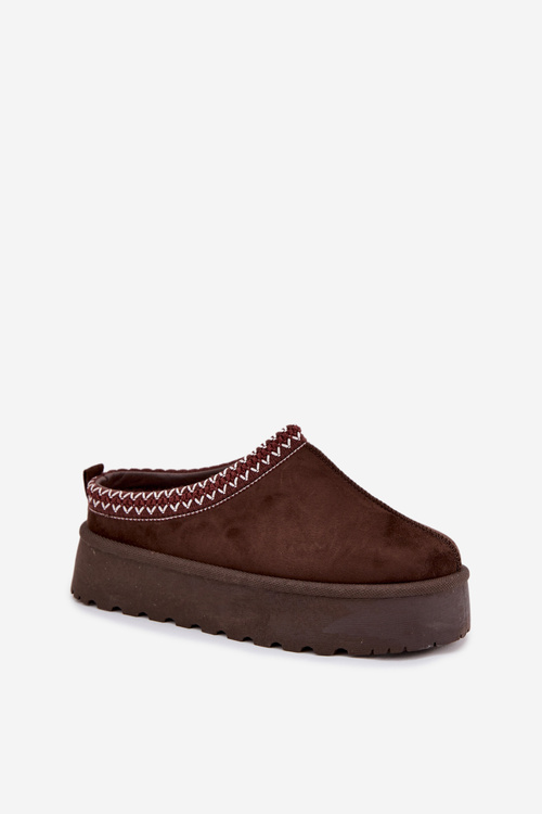 Niskie Śniegowce Damskie Z Haftem Na Platformie Czekoladowe Narirya