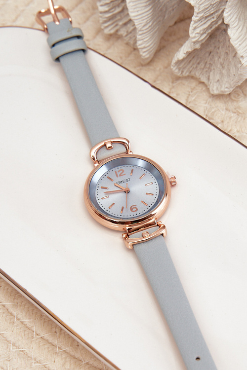 Zegarek Damski Na Cienkim Pasku Z Eko Skóry Niebieski Ernest E62027LR
