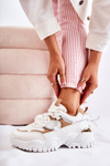 Modne Materiałowe Buty Sportowe Beżowo-Białe Amariso