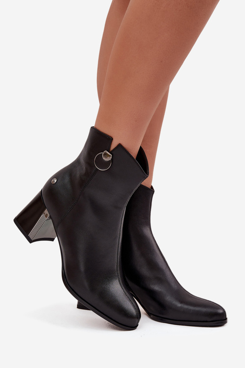 Ocieplane Botki Z Naturalnej Skóry Na Słupku Maciejka K7203-04 Czarne